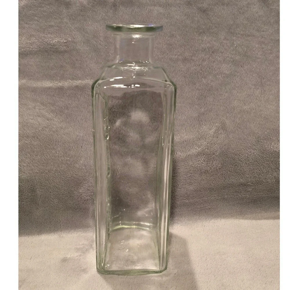 Vintage Clear Glass Square Decanter Embossed Coin Medallions 8.75